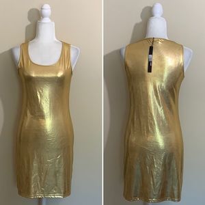 NWT Gold Lame Metallic Bodycon Tank Dress Large